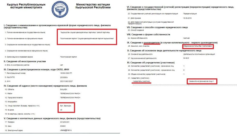 Юстиция министрлигинин электрондук маалымат базасынан алынган